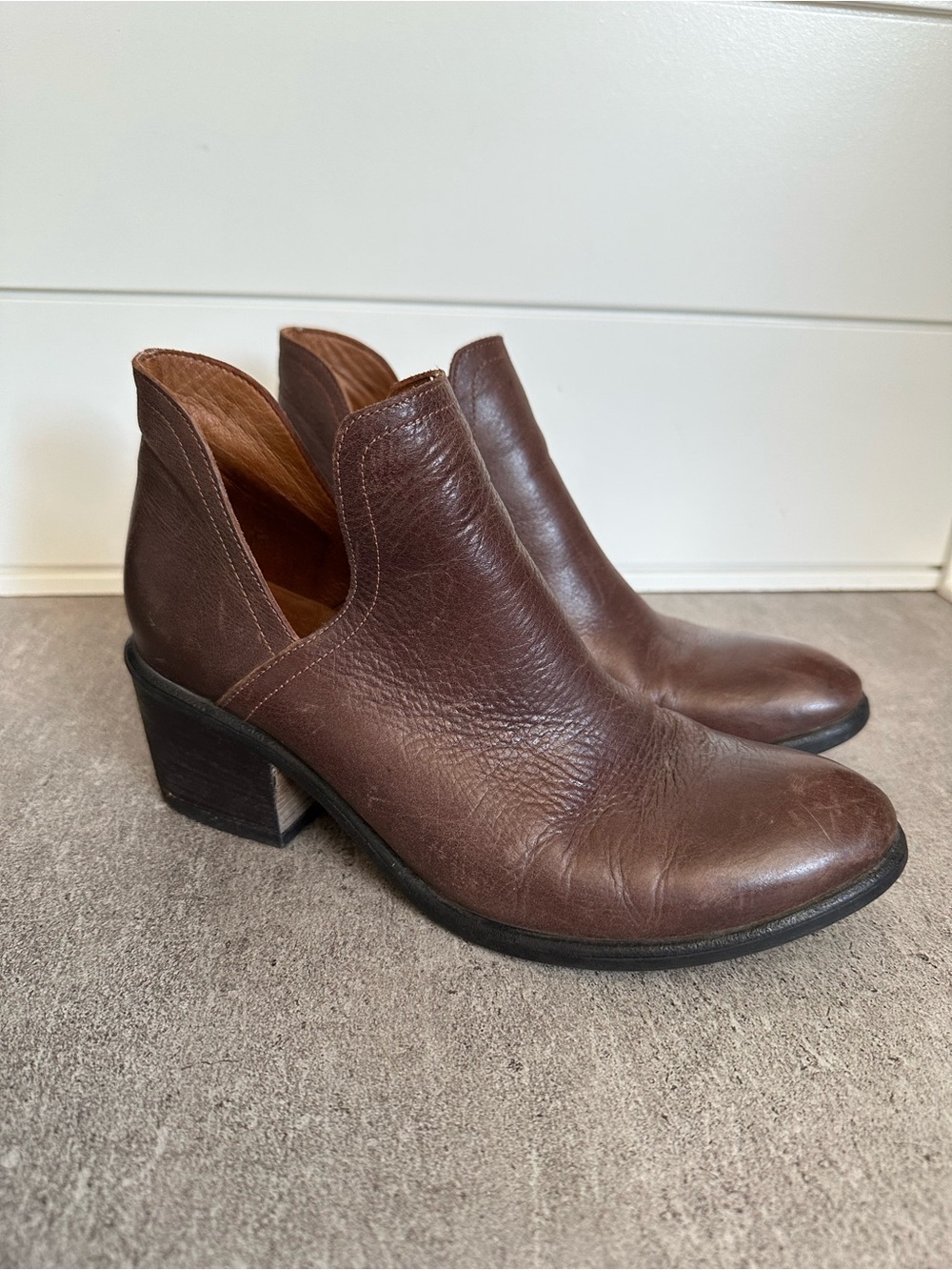 Bueno Brown Leather Cutout Ankle Boots